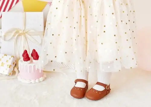 PHIRAMIN Baby Girls Mary Jane Flats - Infant Newborn Walking Shoes Soft Rubber Sole Princess Wedding - 3