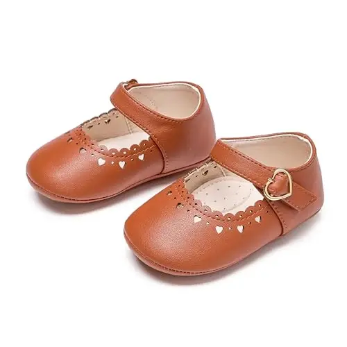 PHIRAMIN Baby Girls Mary Jane Flats - Infant Newborn Walking Shoes Soft Rubber Sole Princess Wedding - 6