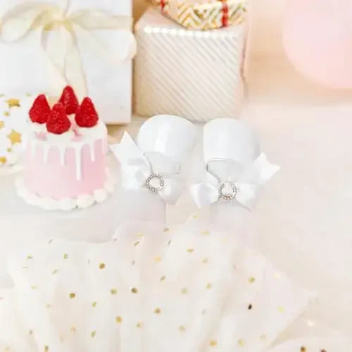 PHIRAMIN Baby Girls Mary Jane Flats - Infant Newborn Walking Shoes Soft Rubber Sole Princess Wedding - 3
