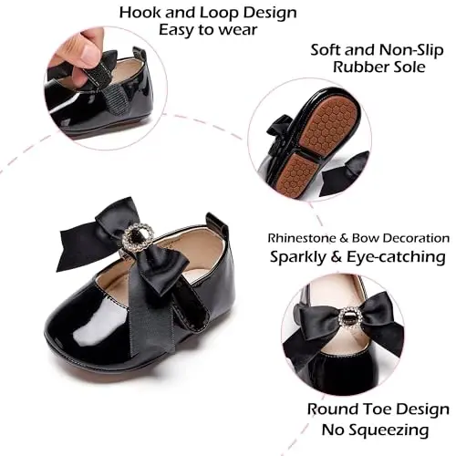 PHIRAMIN Baby Girls Mary Jane Flats - Infant Newborn Walking Shoes Soft Rubber Sole Princess Wedding - 5