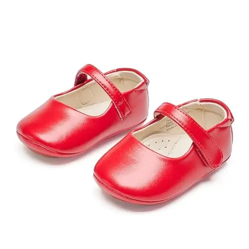 PHIRAMIN Baby Girls Mary Jane Flats - Infant Newborn Walking Shoes Soft Rubber Sole Princess Wedding - 5