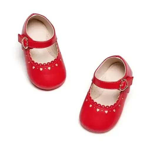 PHIRAMIN Baby Girls Mary Jane Flats - Infant Newborn Walking Shoes Soft Rubber Sole Princess Wedding - 7
