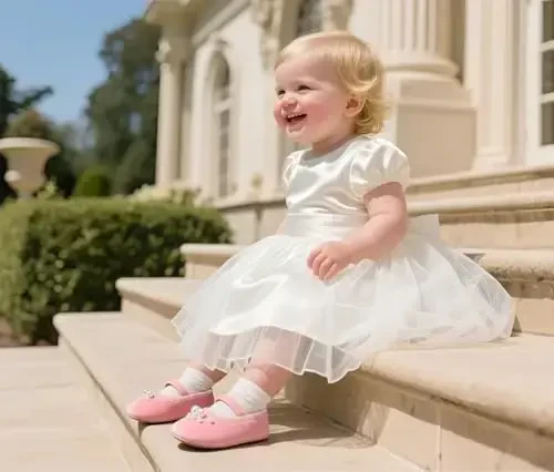 PHIRAMIN Baby Girls Mary Jane Flats - Infant Newborn Walking Shoes Soft Rubber Sole Princess Wedding - 2