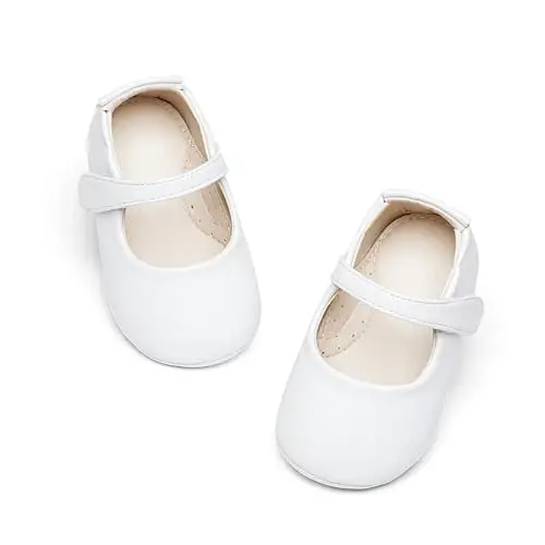 PHIRAMIN Baby Girls Mary Jane Flats - Infant Newborn Walking Shoes Soft Rubber Sole Princess Wedding - 6