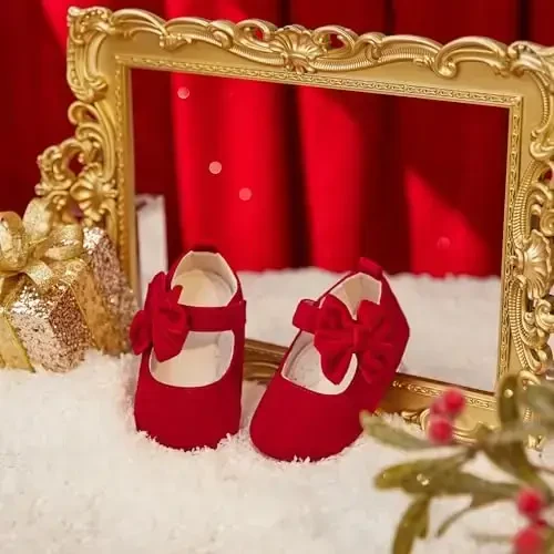 PHIRAMIN Baby Girls Mary Jane Flats - Infant Newborn Walking Shoes Soft Rubber Sole Princess Wedding - 3