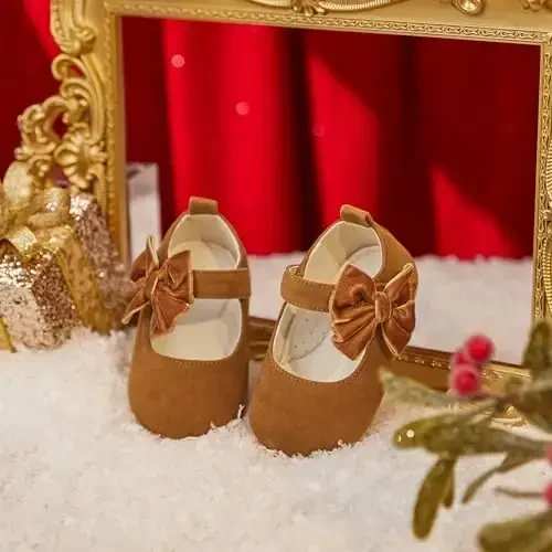 PHIRAMIN Baby Girls Mary Jane Flats - Infant Newborn Walking Shoes Soft Rubber Sole Princess Wedding - 2