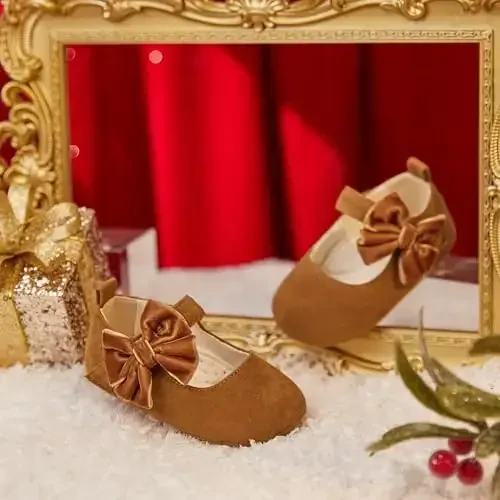 PHIRAMIN Baby Girls Mary Jane Flats - Infant Newborn Walking Shoes Soft Rubber Sole Princess Wedding - 3