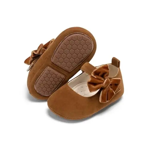 PHIRAMIN Baby Girls Mary Jane Flats - Infant Newborn Walking Shoes Soft Rubber Sole Princess Wedding 