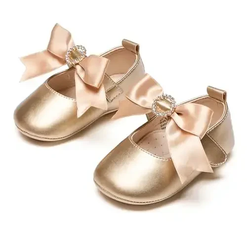 PHIRAMIN Baby Girls Mary Jane Flats - Infant Newborn Walking Shoes Soft Rubber Sole Princess Wedding - 6