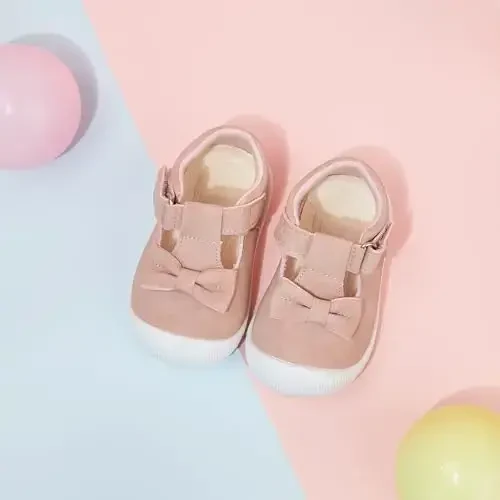 PHIRAMIN Baby Girls Mary Jane Flats - Infant Newborn Walking Shoes Soft Rubber Sole Princess Wedding - 3