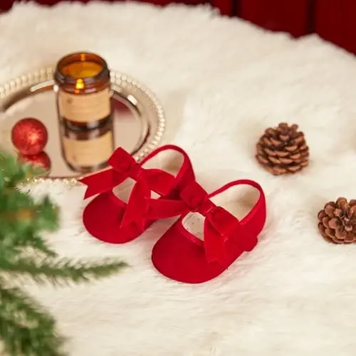 PHIRAMIN Baby Girls Mary Jane Flats - Infant Newborn Walking Shoes Soft Rubber Sole Princess Wedding - 3