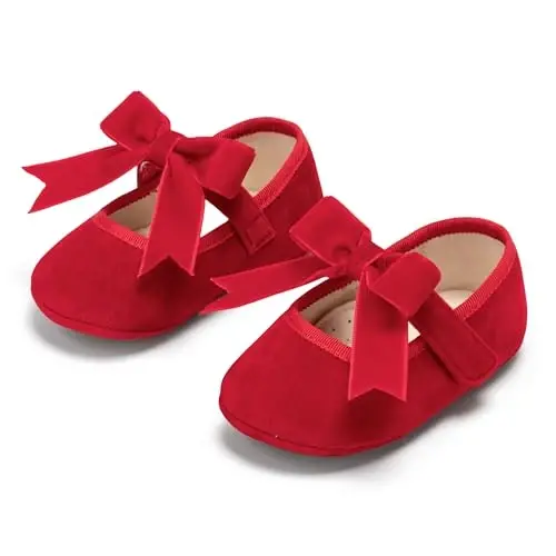 PHIRAMIN Baby Girls Mary Jane Flats - Infant Newborn Walking Shoes Soft Rubber Sole Princess Wedding - 6