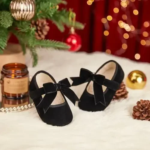 PHIRAMIN Baby Girls Mary Jane Flats - Infant Newborn Walking Shoes Soft Rubber Sole Princess Wedding - 3