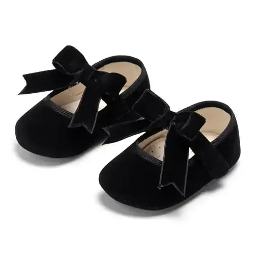 PHIRAMIN Baby Girls Mary Jane Flats - Infant Newborn Walking Shoes Soft Rubber Sole Princess Wedding - 6