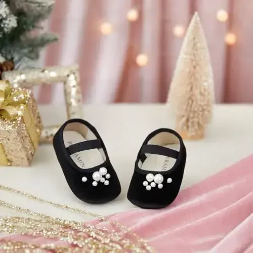 PHIRAMIN Baby Girls Mary Jane Flats - Infant Newborn Walking Shoes Soft Rubber Sole Princess Wedding - 3