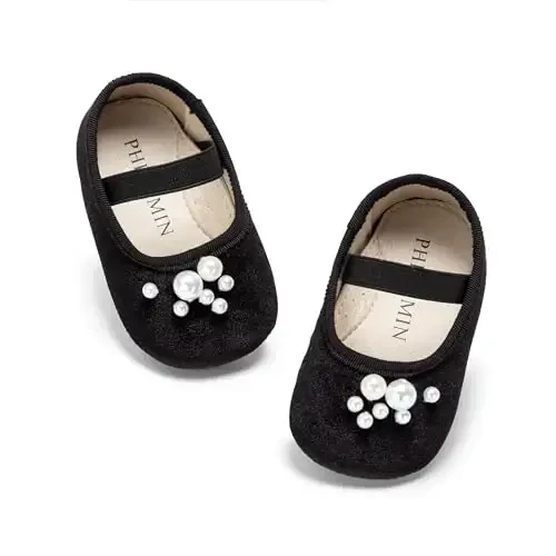 PHIRAMIN Baby Girls Mary Jane Flats - Infant Newborn Walking Shoes Soft Rubber Sole Princess Wedding - 6