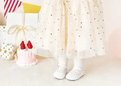 PHIRAMIN Baby Girls Mary Jane Flats - Infant Newborn Walking Shoes Soft Rubber Sole Princess Wedding - 3