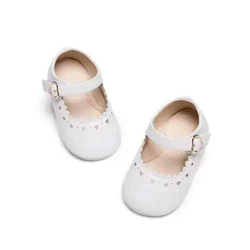 PHIRAMIN Baby Girls Mary Jane Flats - Infant Newborn Walking Shoes Soft Rubber Sole Princess Wedding - 7