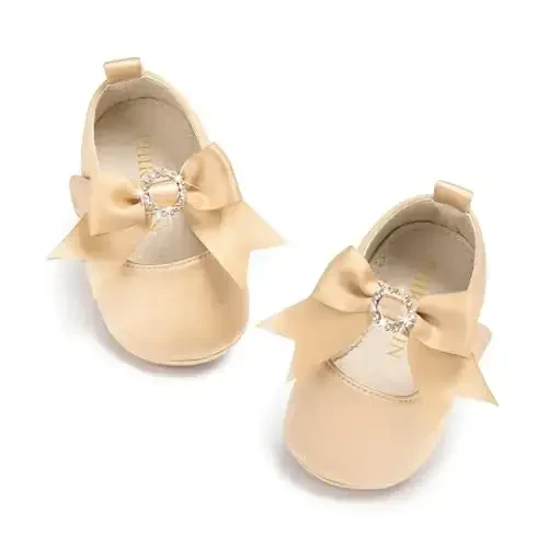 PHIRAMIN Baby Girls Mary Jane Flats - Infant Newborn Walking Shoes Soft Rubber Sole Princess Wedding - 6
