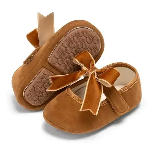 PHIRAMIN Baby Girls Mary Jane Flats - Infant Newborn Walking Shoes Soft Rubber Sole Princess Wedding 