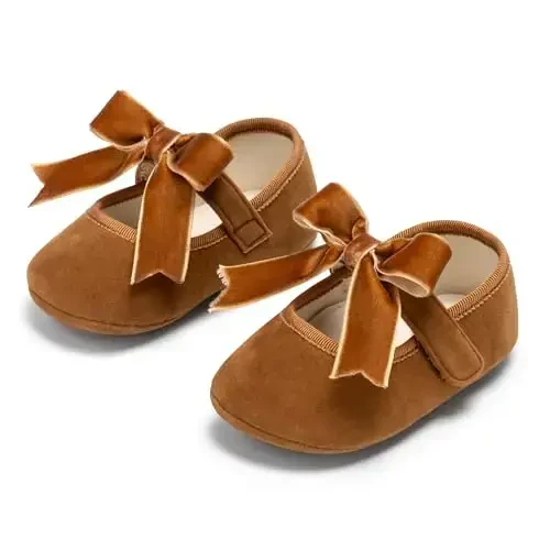PHIRAMIN Baby Girls Mary Jane Flats - Infant Newborn Walking Shoes Soft Rubber Sole Princess Wedding - 6