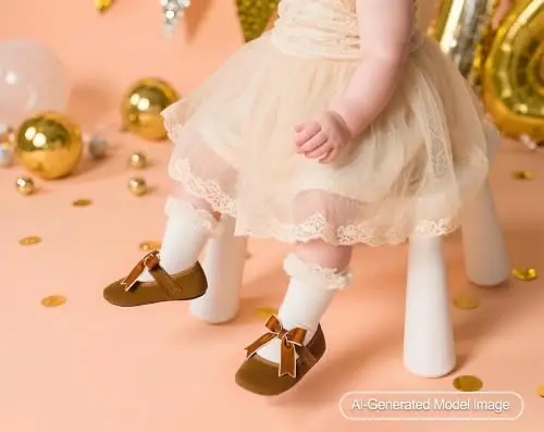 PHIRAMIN Baby Girls Mary Jane Flats - Infant Newborn Walking Shoes Soft Rubber Sole Princess Wedding 