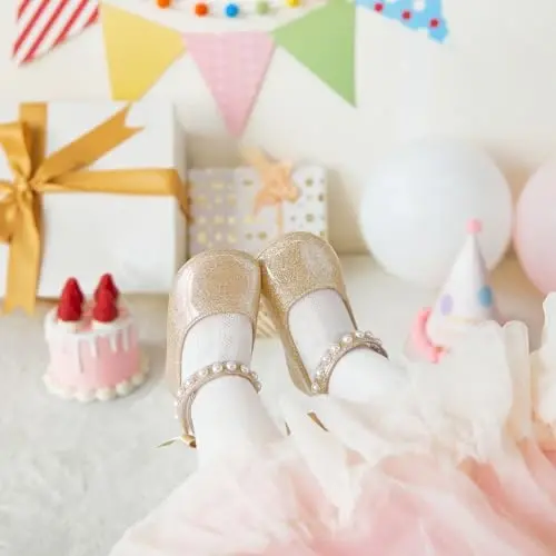 PHIRAMIN Baby Girls Mary Jane Flats - Infant Newborn Walking Shoes Soft Rubber Sole Princess Wedding - PHIRAMIN (1)