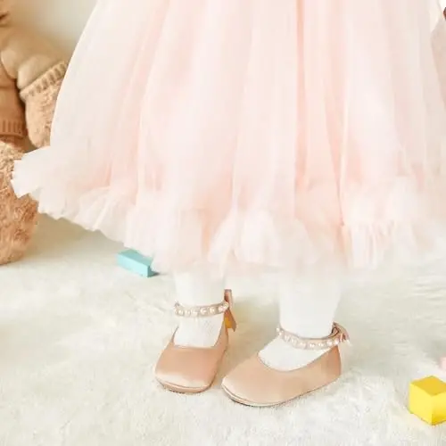 PHIRAMIN Baby Girls Mary Jane Flats - Infant Newborn Walking Shoes Soft Rubber Sole Princess Wedding - 3