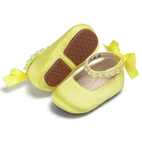 PHIRAMIN Baby Girls Mary Jane Flats - Infant Newborn Walking Shoes Soft Rubber Sole Princess Wedding - PHIRAMIN