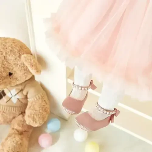 PHIRAMIN Baby Girls Mary Jane Flats - Infant Newborn Walking Shoes Soft Rubber Sole Princess Wedding - 3