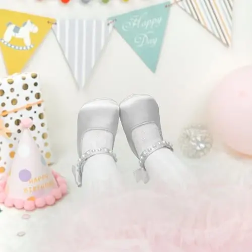 PHIRAMIN Baby Girls Mary Jane Flats - Infant Newborn Walking Shoes Soft Rubber Sole Princess Wedding - 2
