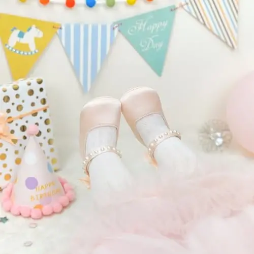 PHIRAMIN Baby Girls Mary Jane Flats - Infant Newborn Walking Shoes Soft Rubber Sole Princess Wedding - 3