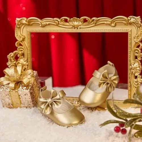PHIRAMIN Baby Girls Mary Jane Flats - Infant Newborn Walking Shoes Soft Rubber Sole Princess Wedding - 3