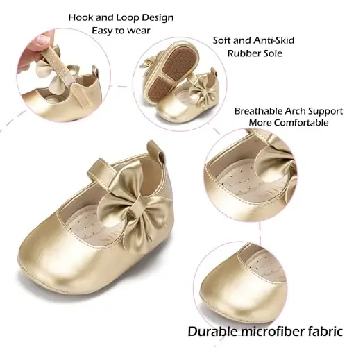 PHIRAMIN Baby Girls Mary Jane Flats - Infant Newborn Walking Shoes Soft Rubber Sole Princess Wedding - 5