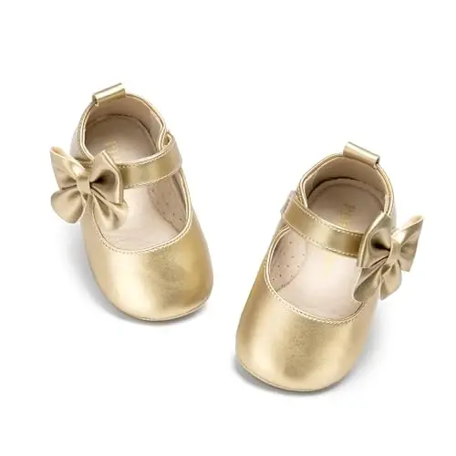 PHIRAMIN Baby Girls Mary Jane Flats - Infant Newborn Walking Shoes Soft Rubber Sole Princess Wedding - 6