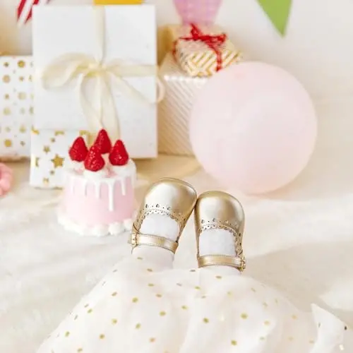 PHIRAMIN Baby Girls Mary Jane Flats - Infant Newborn Walking Shoes Soft Rubber Sole Princess Wedding - PHIRAMIN (1)