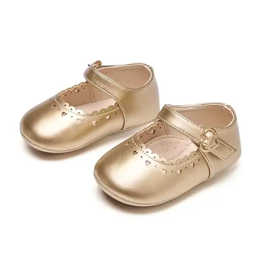 PHIRAMIN Baby Girls Mary Jane Flats - Infant Newborn Walking Shoes Soft Rubber Sole Princess Wedding - 6