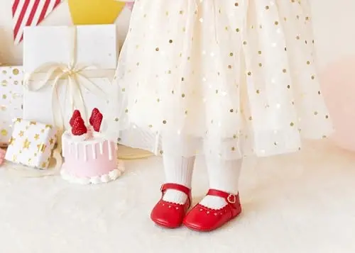PHIRAMIN Baby Girls Mary Jane Flats - Infant Newborn Walking Shoes Soft Rubber Sole Princess Wedding - PHIRAMIN (1)