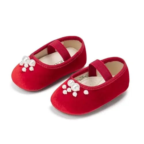 PHIRAMIN Baby Girls Mary Jane Flats - Infant Newborn Walking Shoes Soft Rubber Sole Princess Wedding - 4
