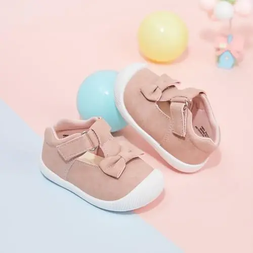 PHIRAMIN Baby Girls Mary Jane Flats - Infant Newborn Walking Shoes Soft Rubber Sole Princess Wedding - 4