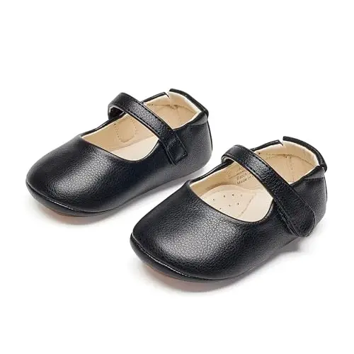 PHIRAMIN Baby Girls Mary Jane Flats - Infant Newborn Walking Shoes Soft Rubber Sole Princess Wedding - PHIRAMIN (1)