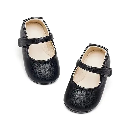 PHIRAMIN Baby Girls Mary Jane Flats - Infant Newborn Walking Shoes Soft Rubber Sole Princess Wedding - 3