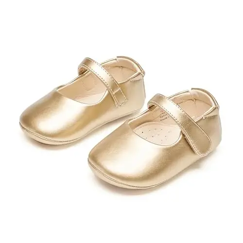 PHIRAMIN Baby Girls Mary Jane Flats - Infant Newborn Walking Shoes Soft Rubber Sole Princess Wedding - 2