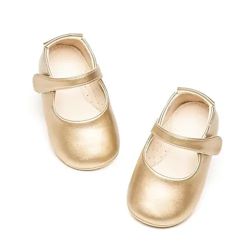 PHIRAMIN Baby Girls Mary Jane Flats - Infant Newborn Walking Shoes Soft Rubber Sole Princess Wedding - 3