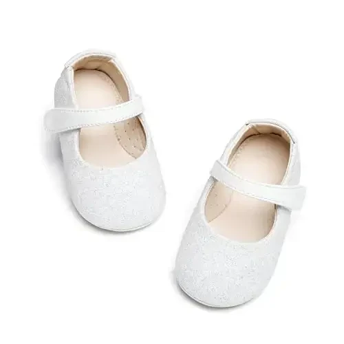 PHIRAMIN Baby Girls Mary Jane Flats - Infant Newborn Yuradigan Oyoq Kiyim Yumshoq Rezina Taglik Princess To'y - 6