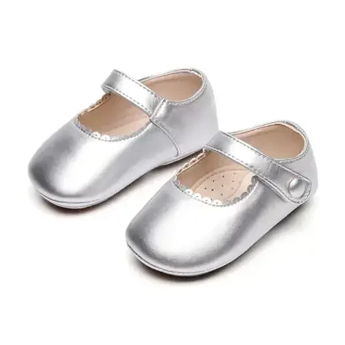 PHIRAMIN Baby Girls Mary Jane Flats - Infant Newborn Yuradigan Oyoq Kiyimlari Yumshoq Rezina Taglikli Malika To'y - 7