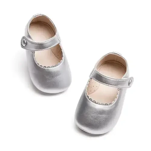 PHIRAMIN Baby Girls Mary Jane Flats - Infant Newborn Yuradigan Oyoq Kiyimlari Yumshoq Rezina Taglikli Malika To'y - 3