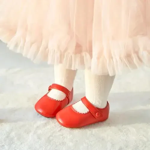 PHIRAMIN Baby Girls Mary Jane Flats - Infant Newborn Yuradigan Poyabzal Yumshoq Rezina Taglik Princess To'y - 3
