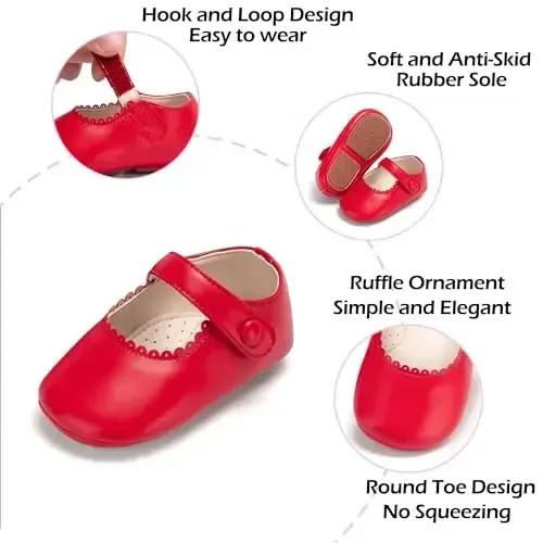 PHIRAMIN Baby Girls Mary Jane Flats - Infant Newborn Yuradigan Poyabzal Yumshoq Rezina Taglik Princess To'y - 5