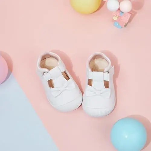 PHIRAMIN Baby Girls Mary Jane Flats - Infant Newborn Walking Shoes Soft Rubber Sole Princess Wedding - 12